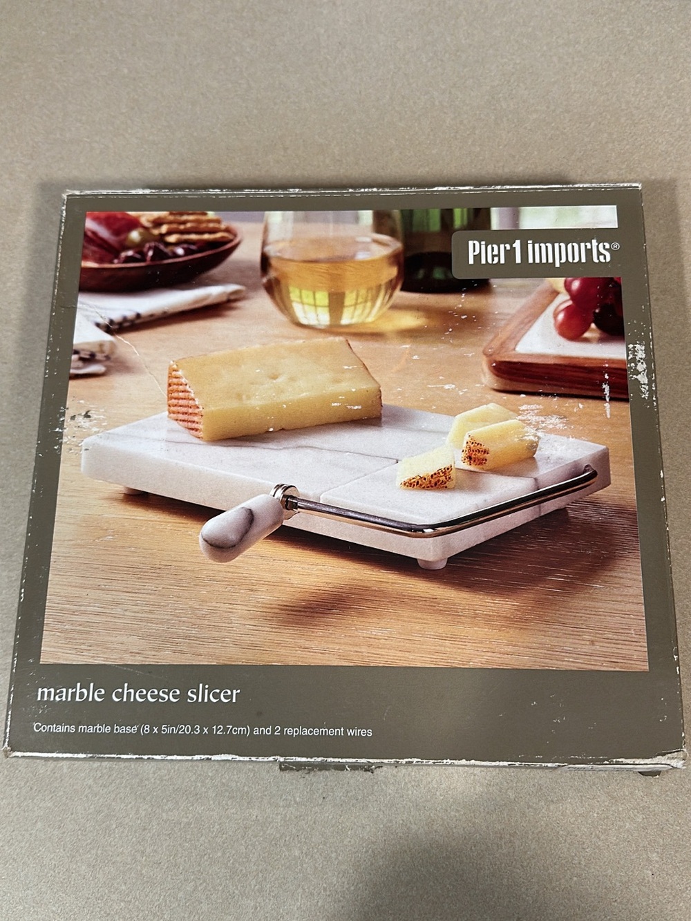 Pier 1 White Marble Cheese Slicer with Stainless Wire